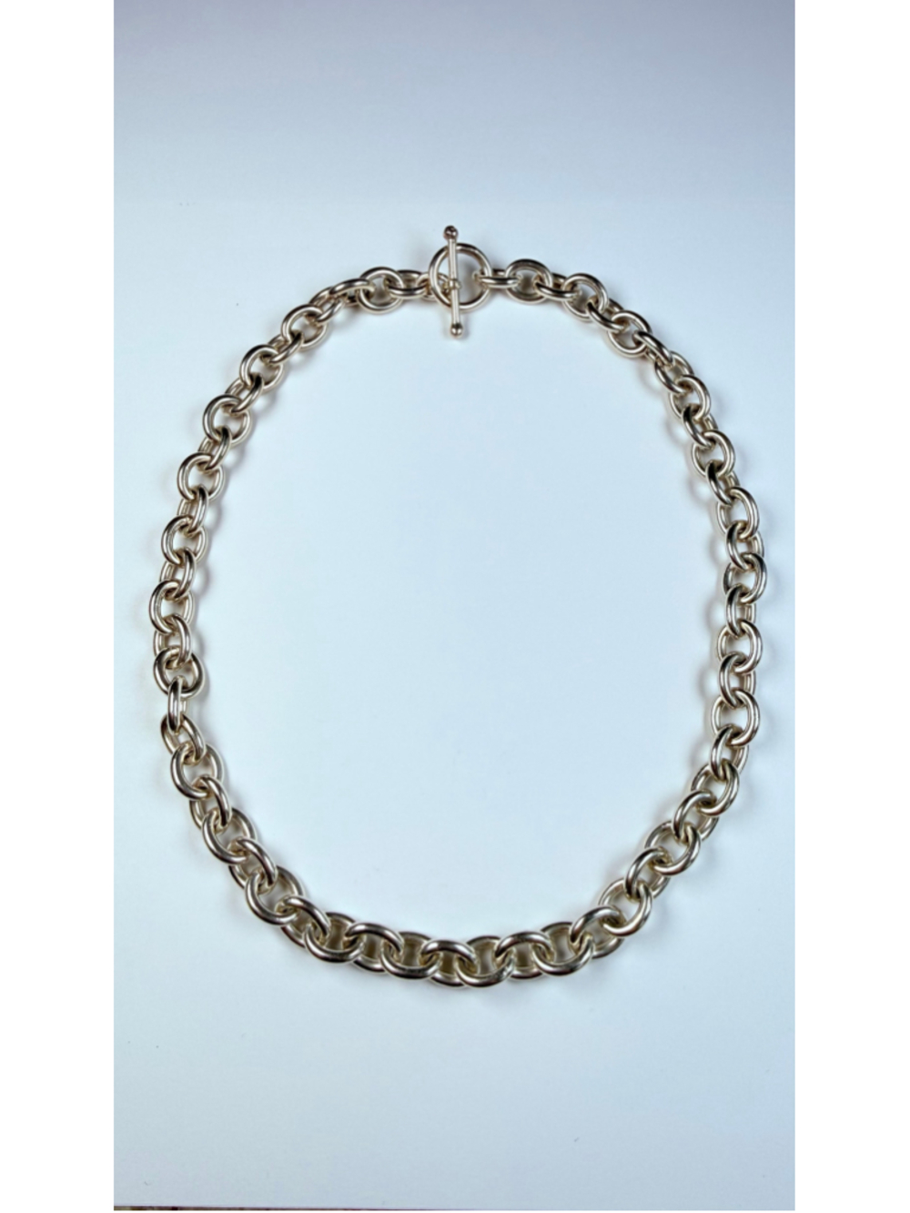 Classic Oval Cable Link Chain 925 Sterling Silver Heavy Chunky Toggle Necklace